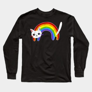 Rainbow Cat Vintage Retro 80's Style Gay pride Long Sleeve T-Shirt